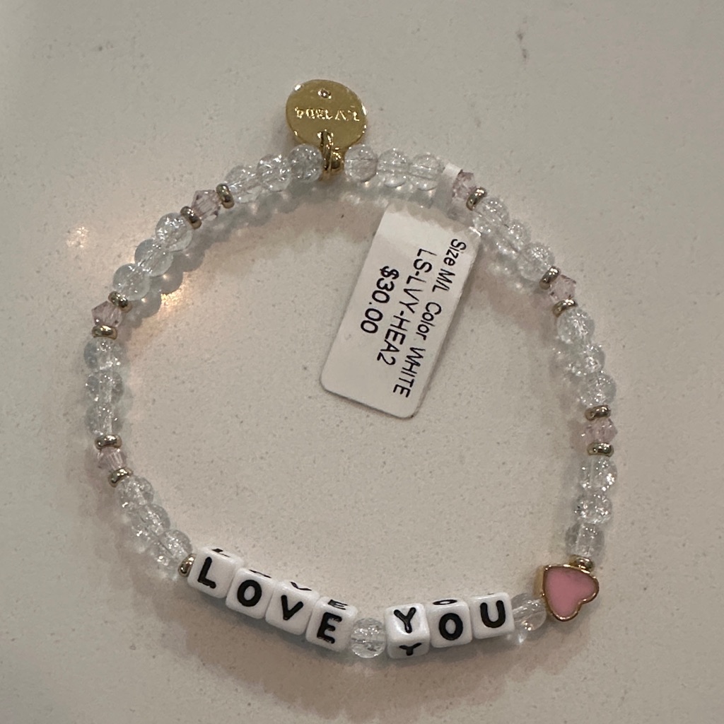 Love You Beaded Stretch Bracelet With Pink Heart Charm